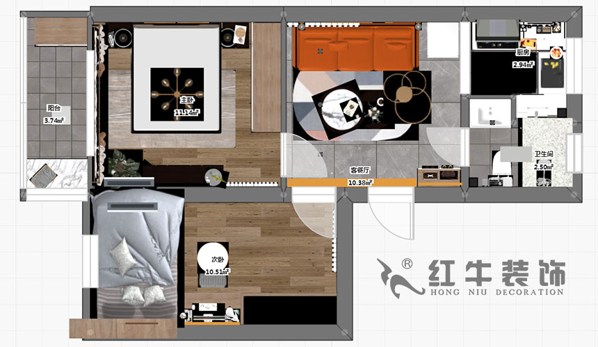 孟宪涛_北秀村22号3-702-60㎡-现代风格_2室1厅1卫（二手房装修）_定制家￥89500_全包9万00_03彩平图